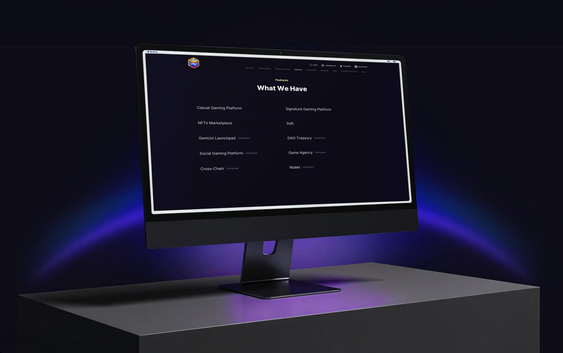 Gem Uni device mockup: Desktop — Features